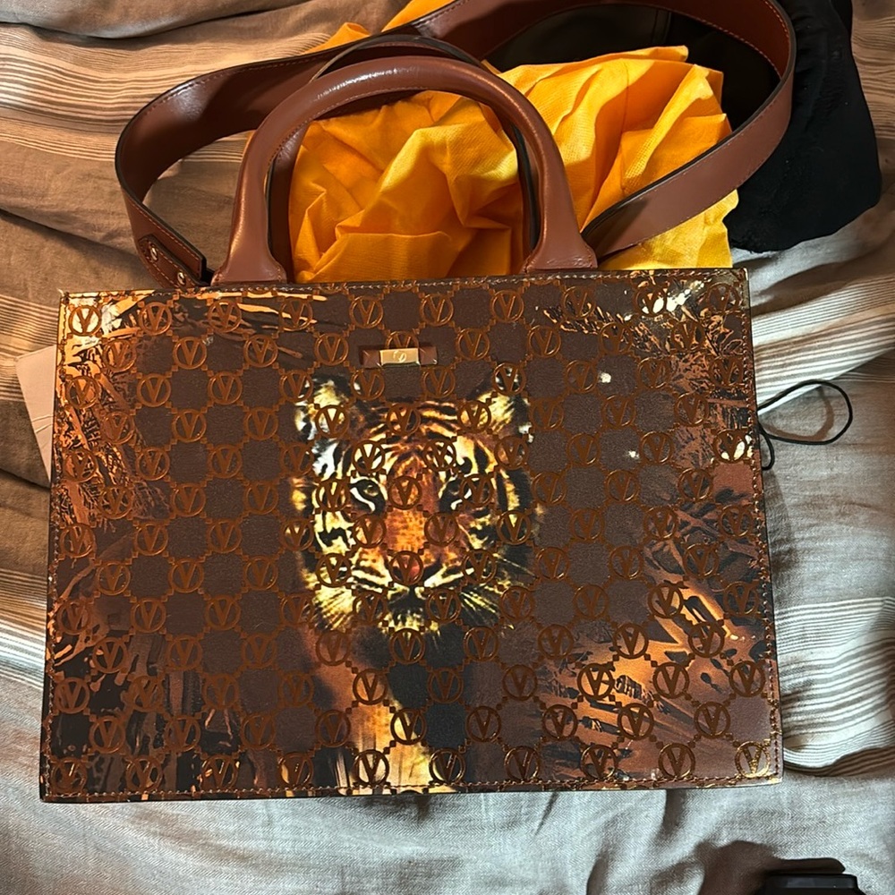 Brand new leather authentic Mario Valentino tiger tote